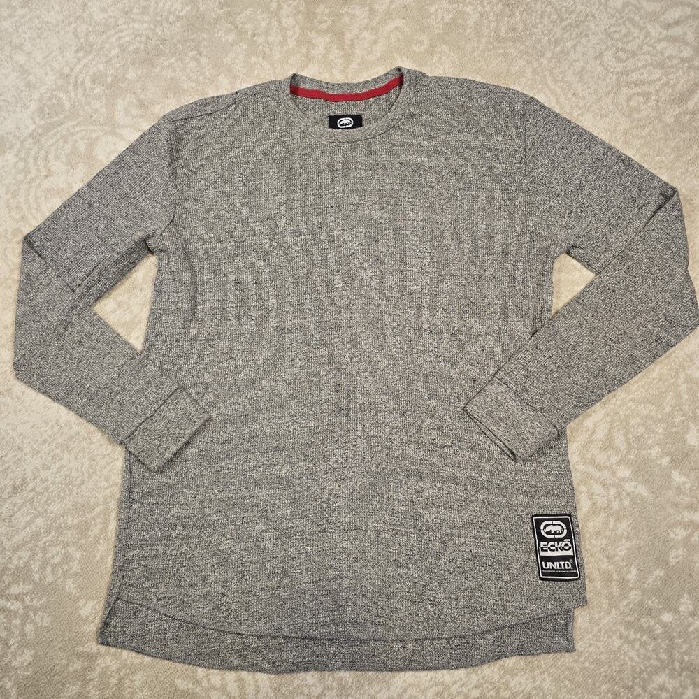 Ecko Unltd Shirt Adult XL Gray Long Sleeve Crew Neck Pullover Streetwear Mens